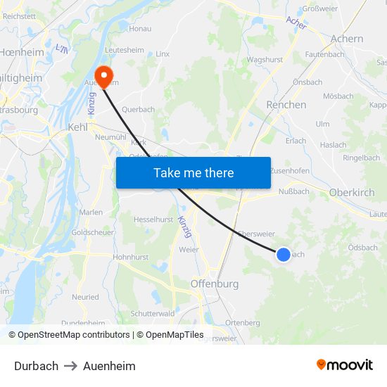 Durbach to Auenheim map