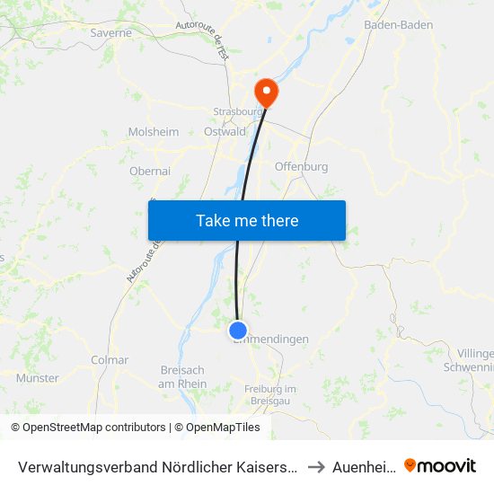 Verwaltungsverband Nördlicher Kaiserstuhl to Auenheim map