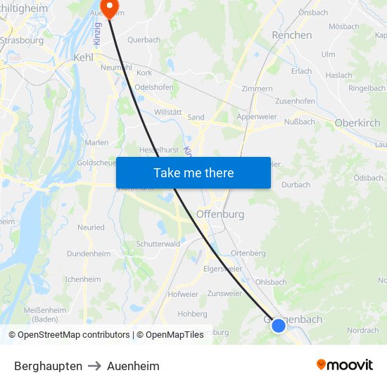 Berghaupten to Auenheim map