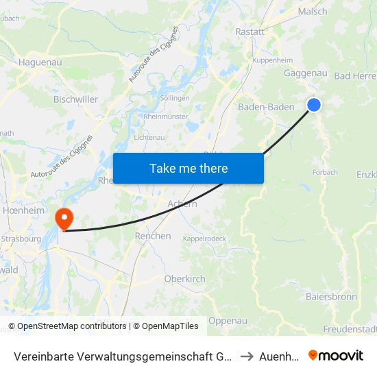 Vereinbarte Verwaltungsgemeinschaft Gernsbach to Auenheim map