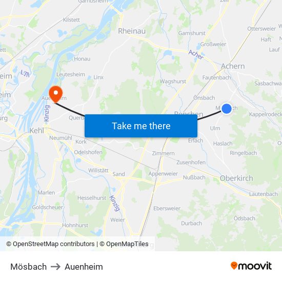 Mösbach to Auenheim map