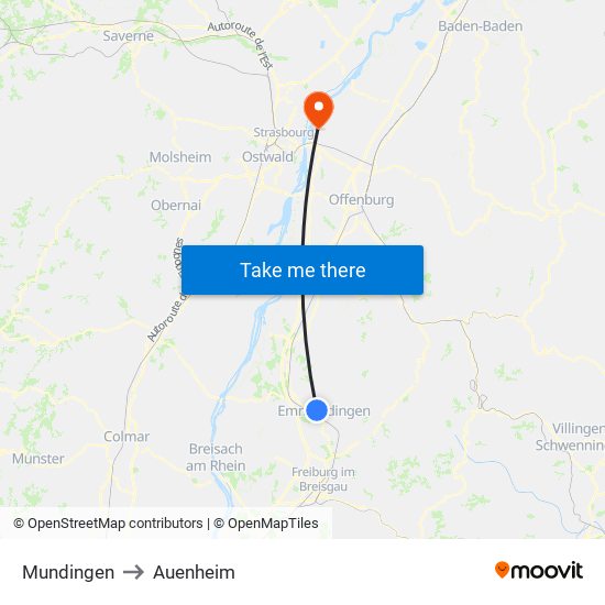 Mundingen to Auenheim map