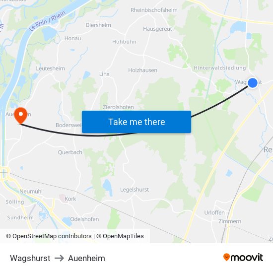 Wagshurst to Auenheim map