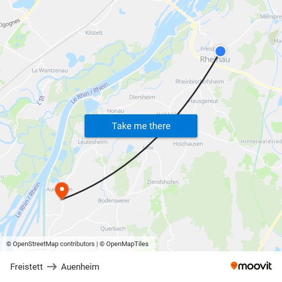 Freistett to Auenheim map