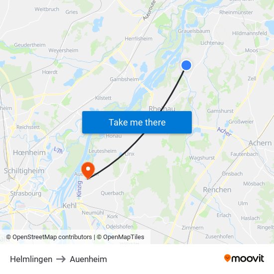 Helmlingen to Auenheim map