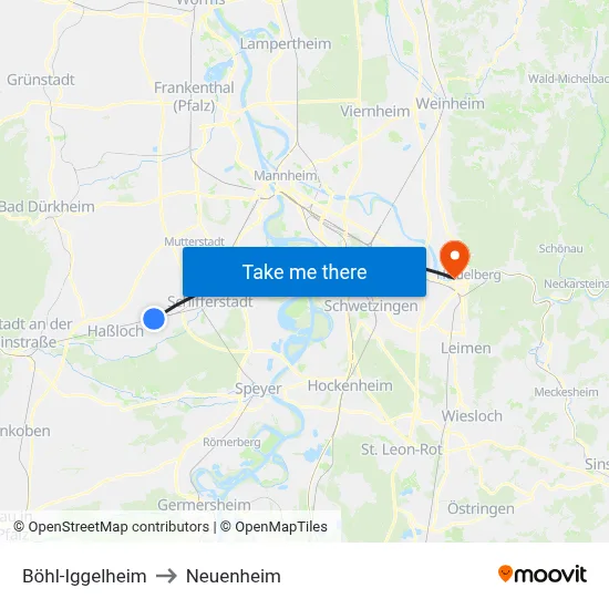 Böhl-Iggelheim to Neuenheim map
