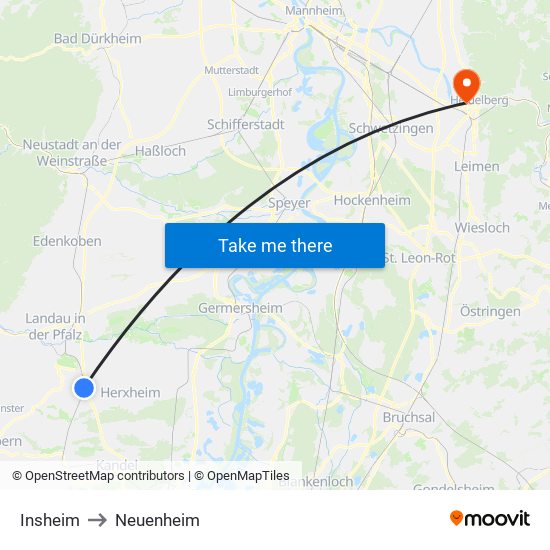 Insheim to Neuenheim map