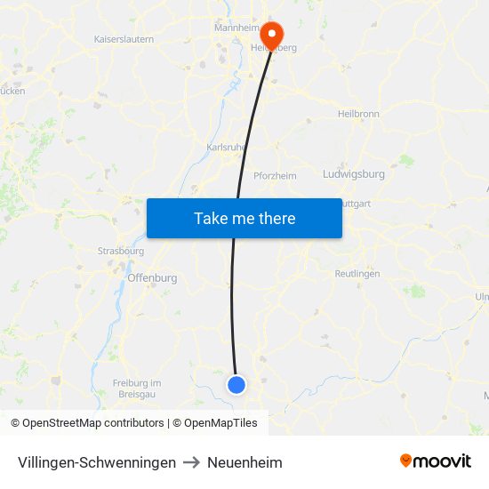 Villingen-Schwenningen to Neuenheim map