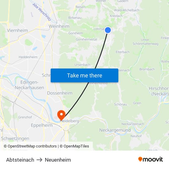 Abtsteinach to Neuenheim map