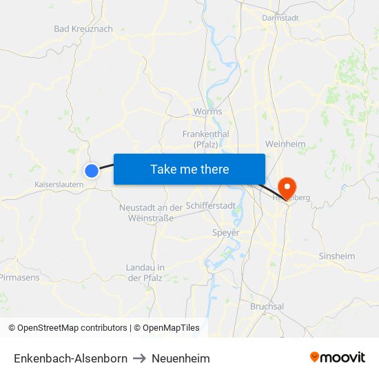 Enkenbach-Alsenborn to Neuenheim map