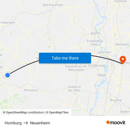 Homburg to Neuenheim map