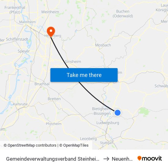 Gemeindeverwaltungsverband Steinheim-Murr to Neuenheim map