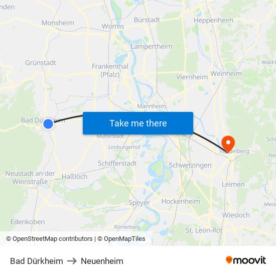 Bad Dürkheim to Neuenheim map