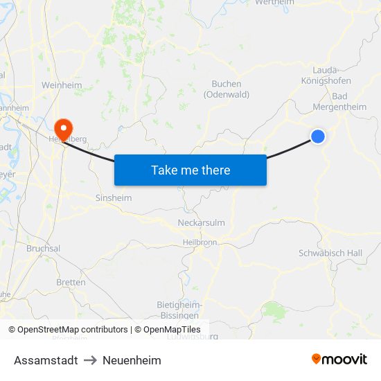 Assamstadt to Neuenheim map