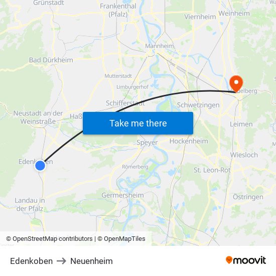 Edenkoben to Neuenheim map