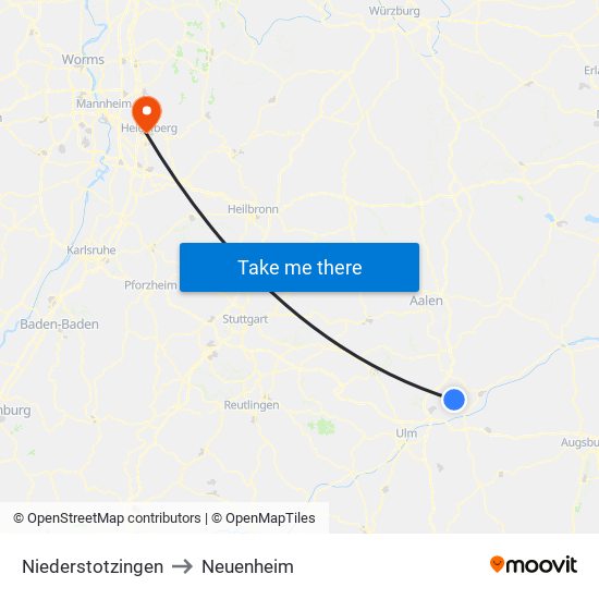 Niederstotzingen to Neuenheim map