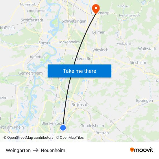 Weingarten to Neuenheim map