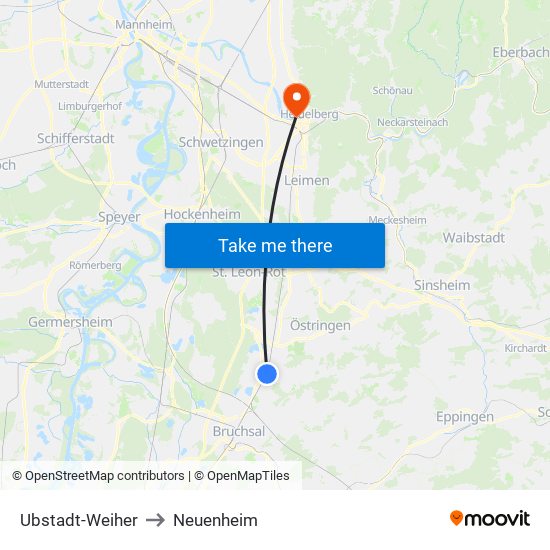 Ubstadt-Weiher to Neuenheim map