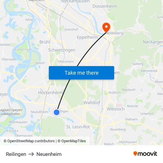 Reilingen to Neuenheim map