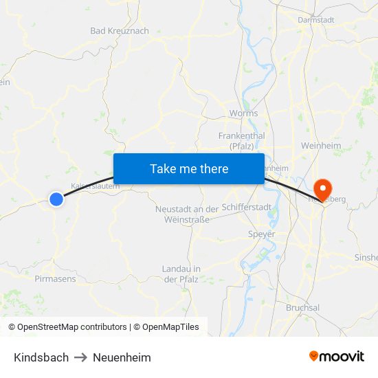 Kindsbach to Neuenheim map