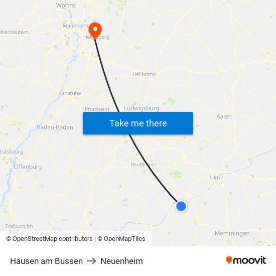 Hausen am Bussen to Neuenheim map