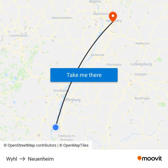 Wyhl to Neuenheim map