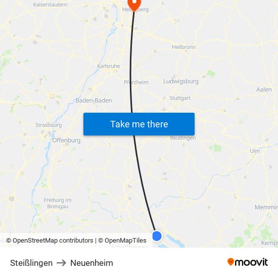 Steißlingen to Neuenheim map