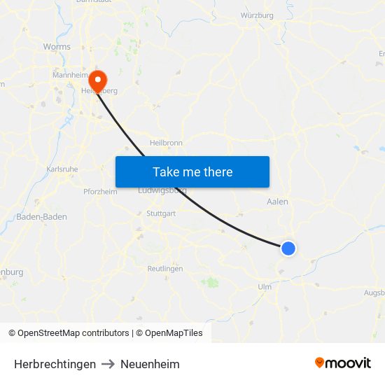 Herbrechtingen to Neuenheim map