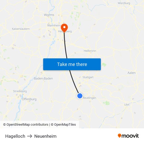 Hagelloch to Neuenheim map