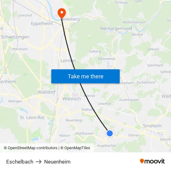 Eschelbach to Neuenheim map