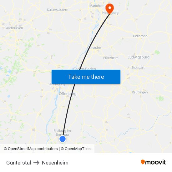 Günterstal to Neuenheim map