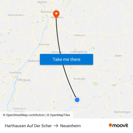 Harthausen Auf Der Scher to Neuenheim map