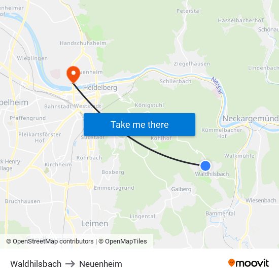 Waldhilsbach to Neuenheim map