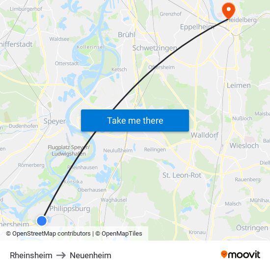 Rheinsheim to Neuenheim map