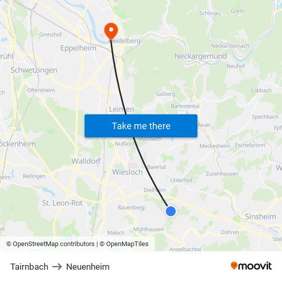 Tairnbach to Neuenheim map