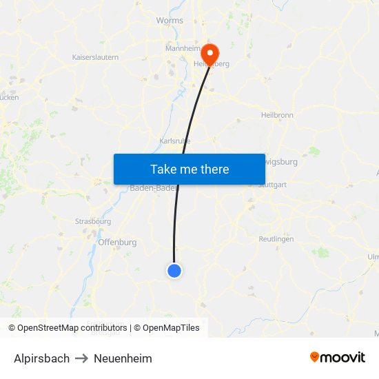Alpirsbach to Neuenheim map