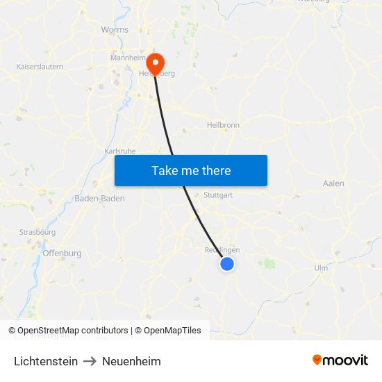 Lichtenstein to Neuenheim map