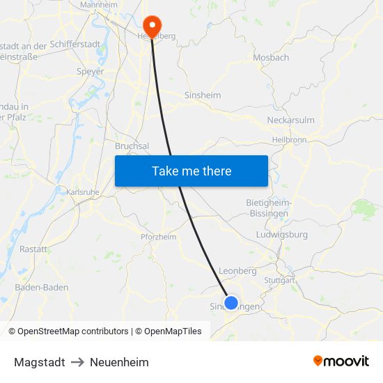 Magstadt to Neuenheim map