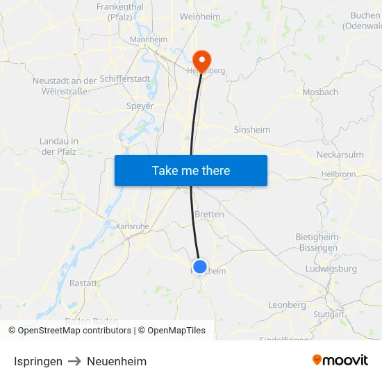 Ispringen to Neuenheim map