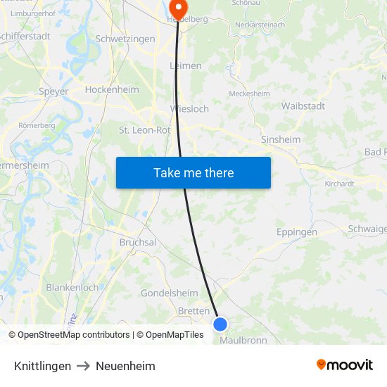 Knittlingen to Neuenheim map