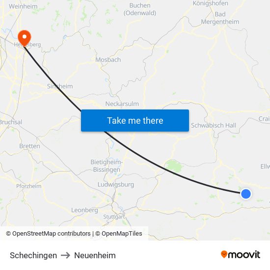 Schechingen to Neuenheim map