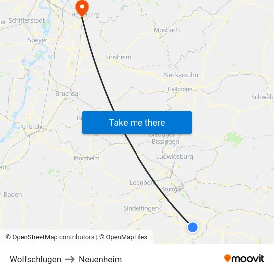 Wolfschlugen to Neuenheim map