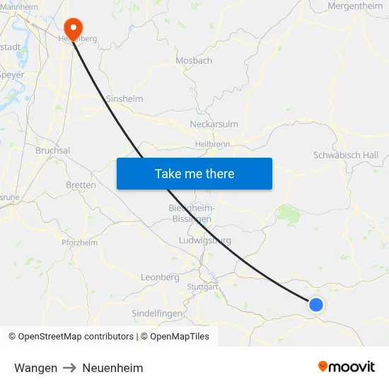 Wangen to Neuenheim map