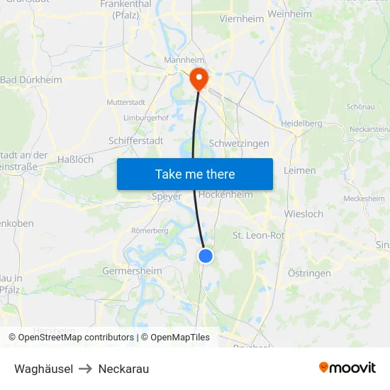 Waghäusel to Neckarau map