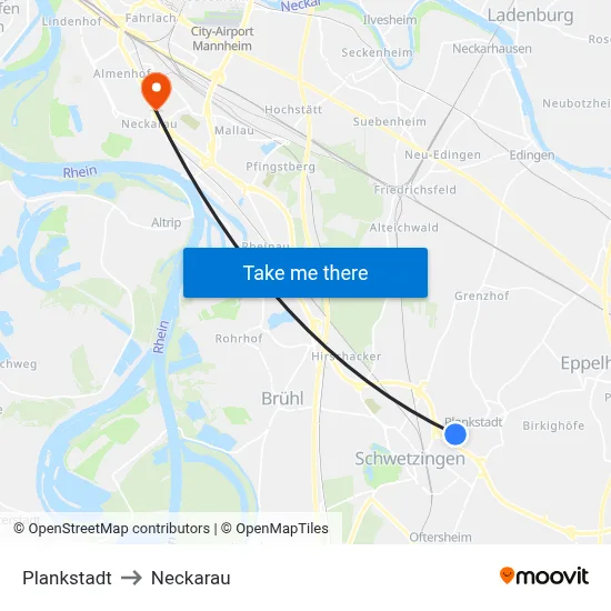 Plankstadt to Neckarau map