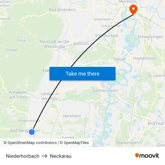 Niederhorbach to Neckarau map