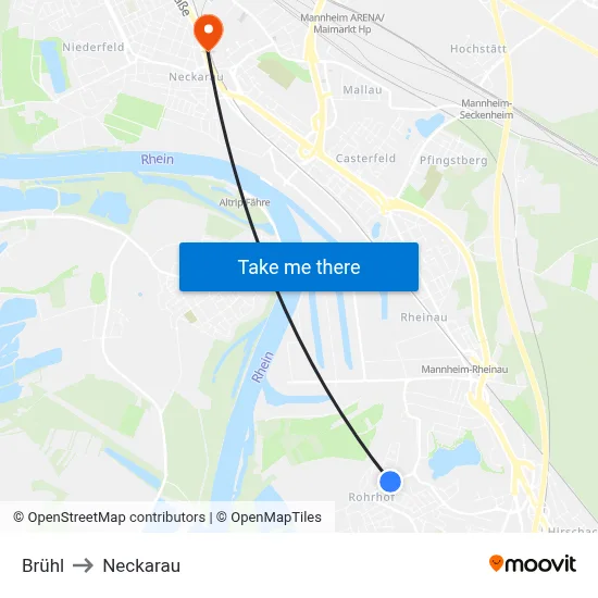 Brühl to Neckarau map