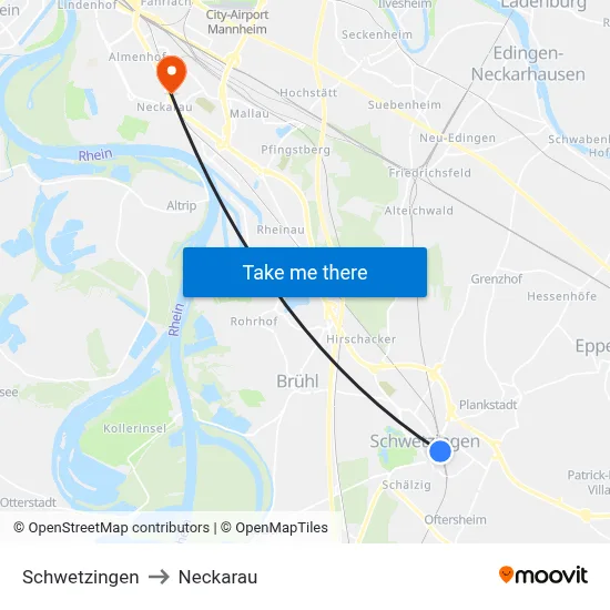 Schwetzingen to Neckarau map