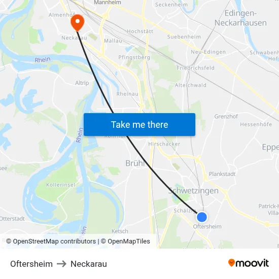 Oftersheim to Neckarau map