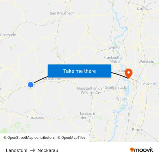 Landstuhl to Neckarau map